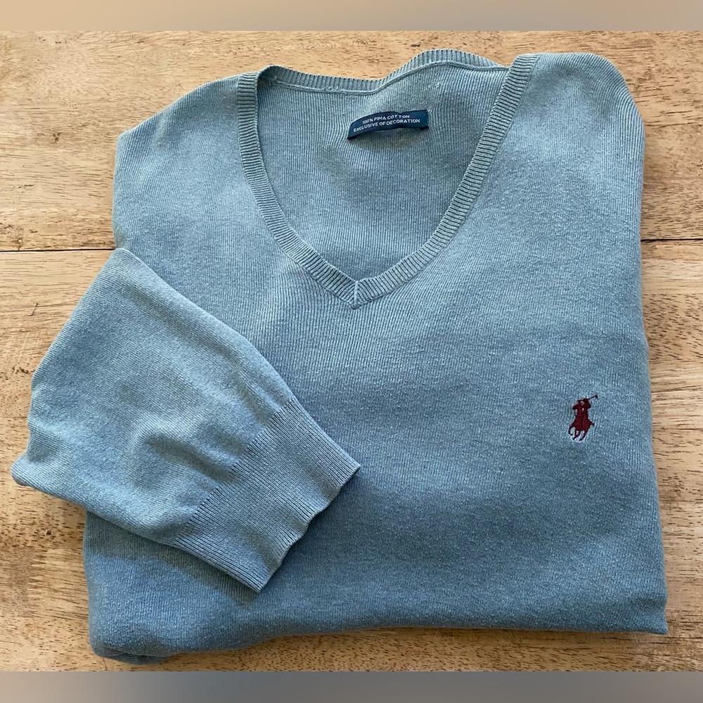 Polo Ralph Lauren Men’s Sz XL? Dusty Blue Pima Cotton V-Neck Sweater